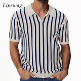 Stylish Striped Knit Polo Shirts Mens