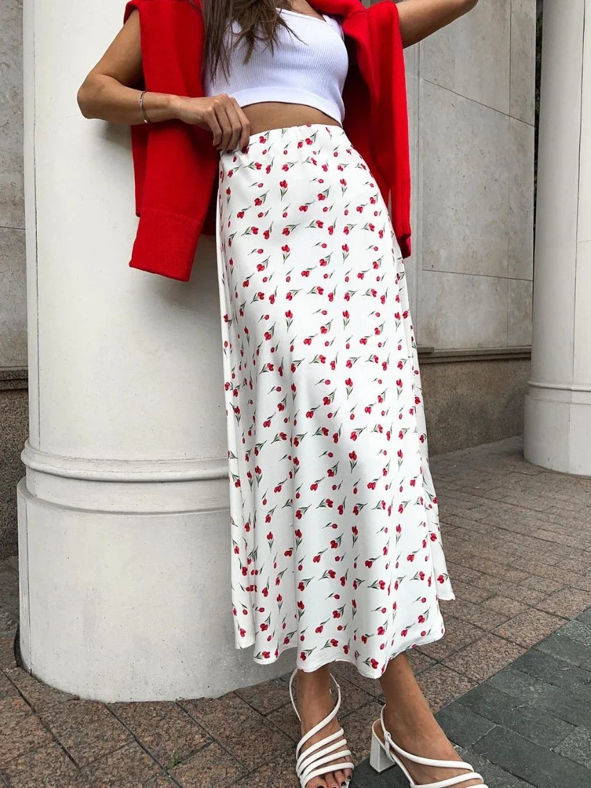 Floral Charm High Waist Midi Skirt