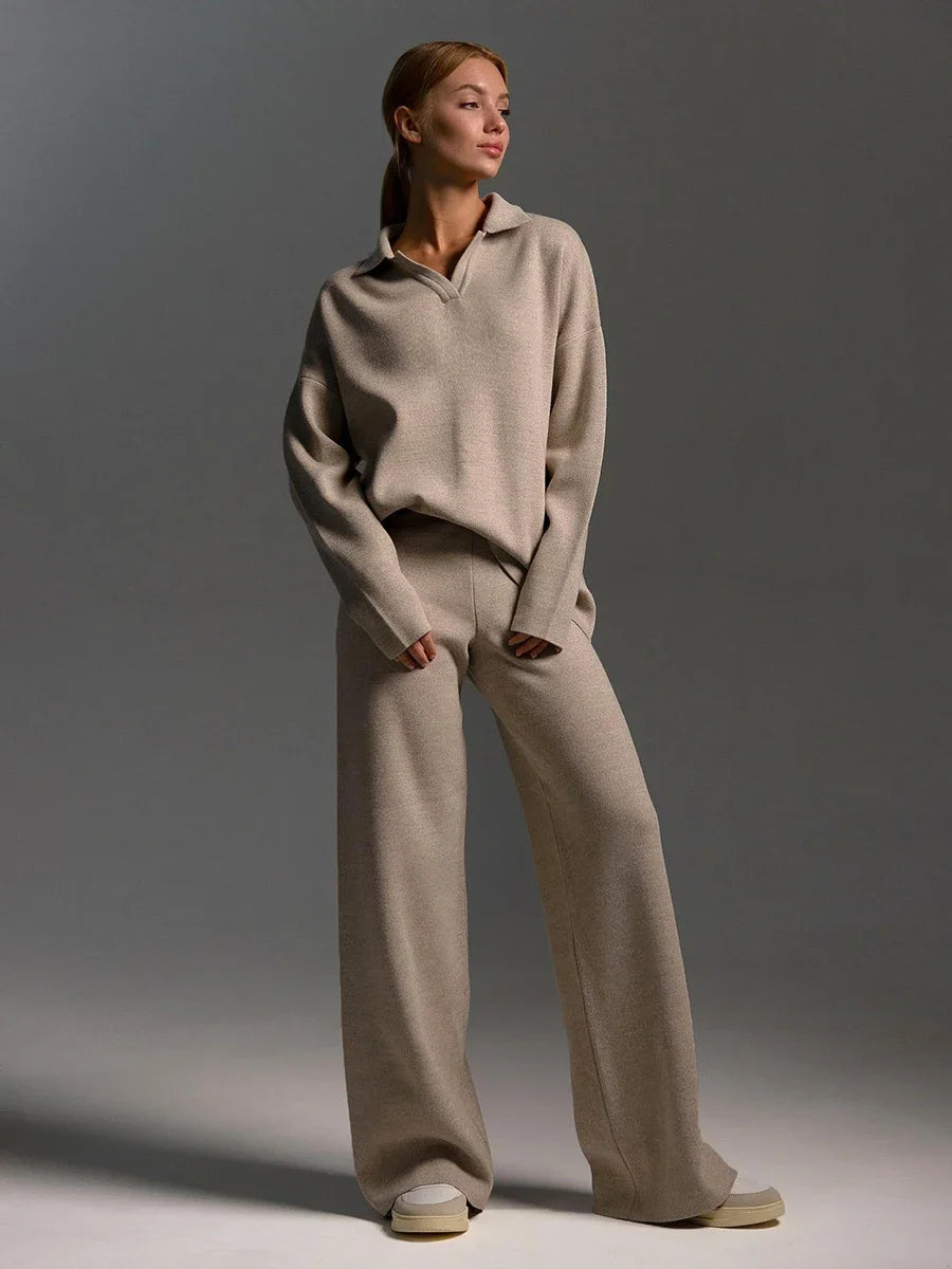 Luxe Knitted Polo Neck Jumper and Trouser Duo