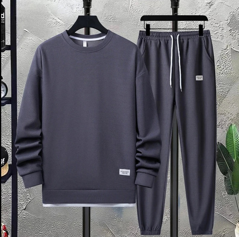 Waffle Knit Sweatshirt and Sweatpants Duo