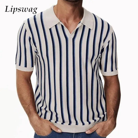 Stylish Striped Knit Polo Shirts Mens