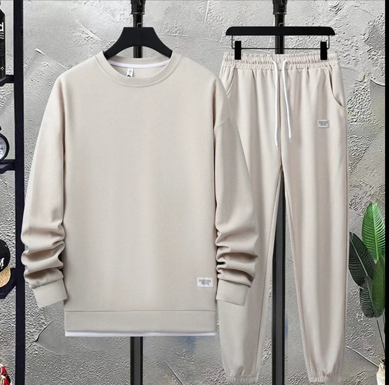 Waffle Knit Sweatshirt and Sweatpants Duo