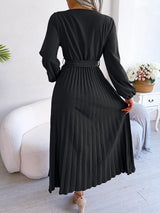 Elegant Pleats V Neck Maxi Dress